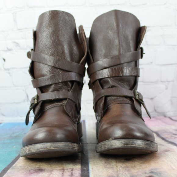 Diba True Brown Leather Triple Buckle Mid Calf Moto Boots Size 6.5 - Picture 4 of 9